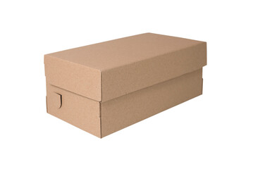 Closed cardboard box made of brown corrugated cardboard on a white background, you can't see what's...