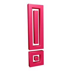 Pink exclamation mark symbol or icon design with border in 3d rendering 