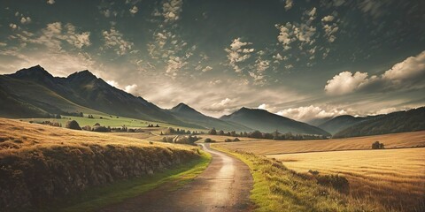 AI generated beautiful road through mountain landscape