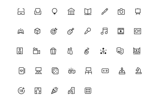 Entertainment line icons collection. Icon set. Outline icons pack. Vector illustration