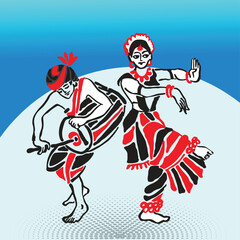 Bihu woman dancing with Bihu man plays on a costumes dancing the folk dances
