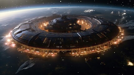 A massive spaceship on the galaxy. Cinematic movie. Cinematic Still, intense space battle between two massive battleships