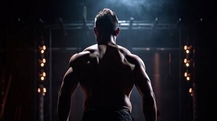 Fototapeta na wymiar muscular back of a male athlete bodybuilder exercising in the gym