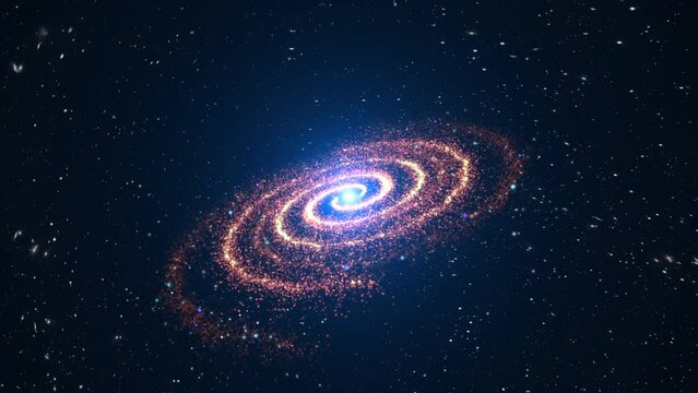 Abstract exploration throught beautiful glow orange spiral galaxy in the universe sci fi galaxy cinematic title background