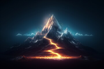 Path to Success glowing light Ascending to the Summit: A Futuristic Journey up the Glowing Mountain Path, Generative AI
