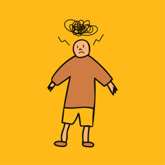 Person with mental illness. Male with mind problems, brain fog. Hand drawn cartoon doodle character. Mental health problems, psychological disorders social media post concept (Full Vector)