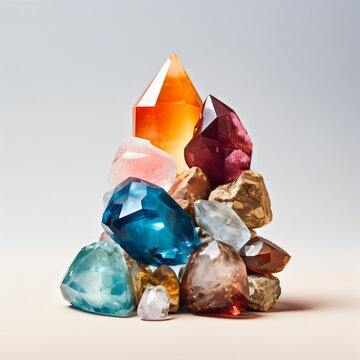 pile of gemstones isolated on light gray plain studio background made with generative ai