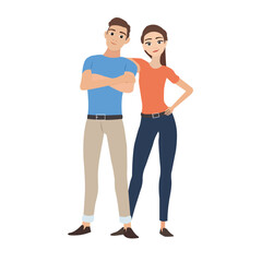 Fototapeta na wymiar Woman Leaning on Man Shoulder. Couple Spending Time Together. Vector illustration. 