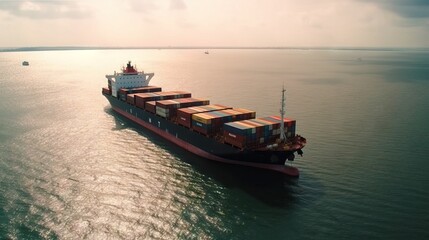 Cargo Container shipping business logistic import and export by container ship in the open sea, freight ship boat.