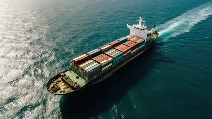 Cargo Container shipping business logistic import and export by container ship in the open sea, freight ship boat.