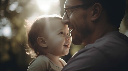Father and child having a good time, professional color grading, cinematic tones, feeling fatherhood concept, happy kids