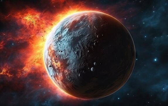 Exoplanet cinematic Exploration - Fantasy Landscape. Exoplanets in colorful space with constellations and stardust.