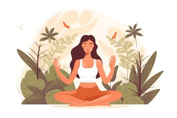 Obraz na płótnie Canvas Model doing yoga illustration, Young women doing yoga exercise against the background of exotic plants