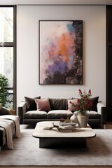 Modern living room with a large Decorative Painting in a elegant style