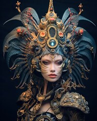 fantasy goddess portrait with big crown, enemy final boss concept