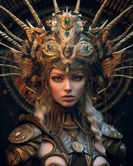 Obraz na płótnie Canvas fantasy goddess portrait with big crown, enemy final boss concept