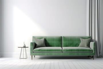 green sofa with pillow near metal modern floor lamp,Generative AI