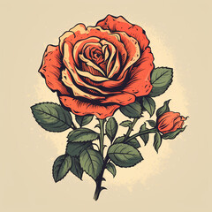 retro style red rose flower illustration