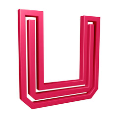 Pink alphabet letter u with border in 3d rendering for education, text concept