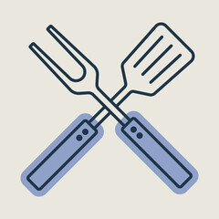 Big fork and spatula icon. Kitchen appliance