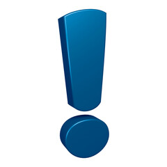 Blue exclamation mark symbol or icon design in 3d rendering