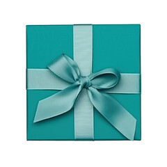 teal gift box with bow isolated on transparent background cutout