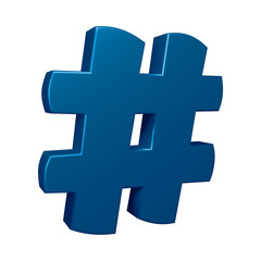 Blue hashtag symbol or icon design in 3d rendering 