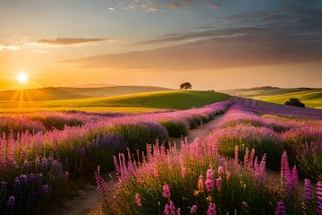 Naklejka na ściany i meble lavender field at sunset