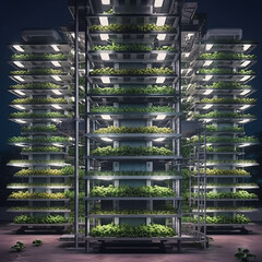 Vertical technological garden. AI generation..