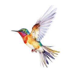 hummingbird in flight watercolor isolated on transparent background cutout