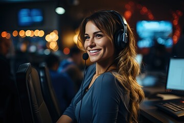 A customer support representative engaged in a positive conversation, ensuring customer satisfaction over the phone