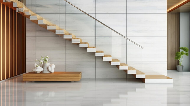 staircase in a hotel HD 8K wallpaper Stock Photographic Image