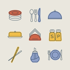 Restaurant vector icon set. Serving food sign