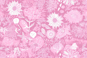 Floral pattern. Seamless pattern with decorative flowers and plants. AI generated
