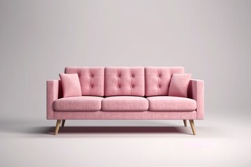 The pink sofa which has a white pillow is set in living room which has blue and pink wall,Generative AI