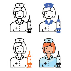 Nurse avatar icon design in four variation color