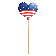 Watercolor Patriotic Balloon Illustration Isolated on Transparent Background