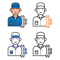 Mechanic avatar icon design in four variation color