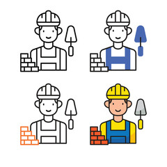 Construction worker avatar icon design in four variation color