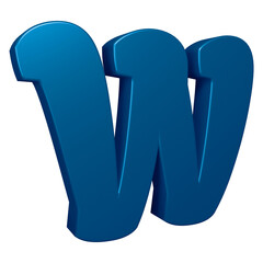 Blue alphabet letter w in 3d rendering for education, text concept