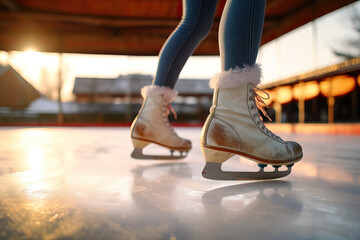 Women's legs in Figure Skates with Fur Trim. Created using generative AI tools