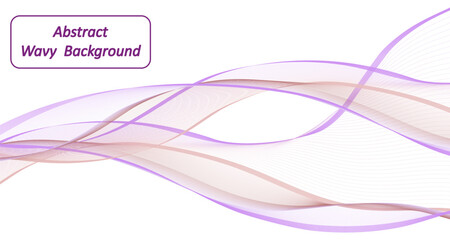 Abstract wave swirl background. Purple sunrise color flowing. Dynamic twisted lines, transparent air wind veil. Vector illustration on white background, banner design