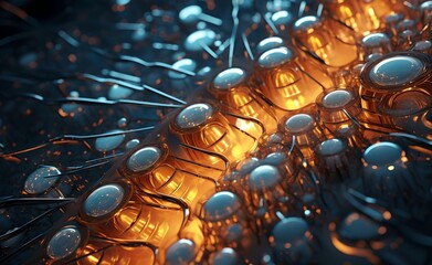 Fototapeta premium Detailed glowing illuminated circuit patterns made of metal and glass. Generative AI.