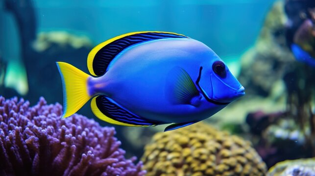 A Surgeon Fish Patrols a Coral Reef. Sealife Background image. © New Visuals