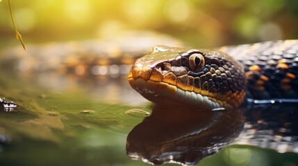 Exploring the Close-up Beauty of a Water-dwelling Snake.