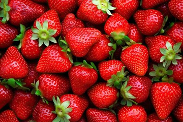 Top View of Fresh red Strawberry Pile on Background