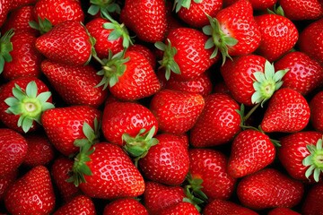 Top View of Fresh red Strawberry Pile on Background