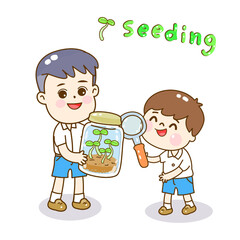 Cartoon kids and seeding vector.