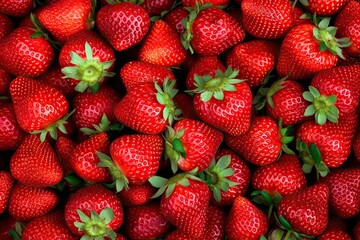Top View of Fresh red Strawberry Pile on Background