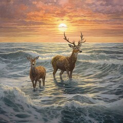 deer in ocean